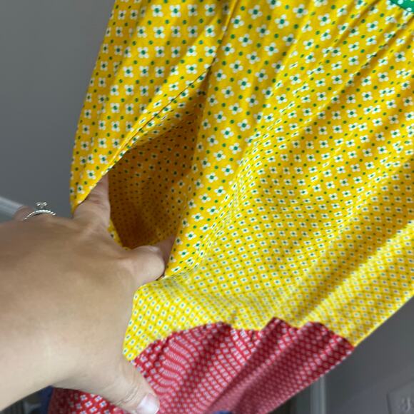 70~80's USA Flower Motif Pattern Colorful Tiered Union Made Chore Dress Sz L - Picture 5 of 10